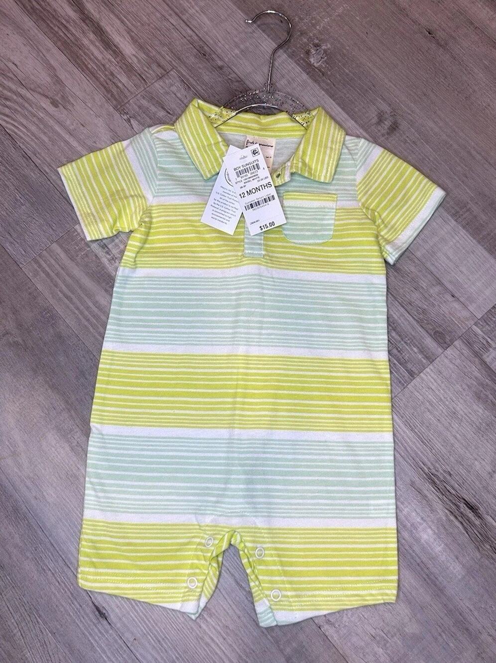 First Impression Boy Sunsuit One Piece Bodysuit Infant 12 Month New Cotton Green